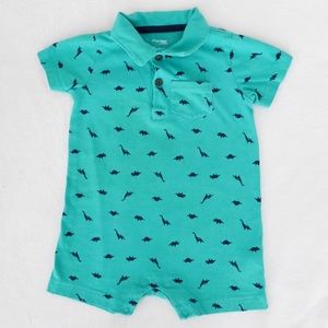 Carter’s Blue Green Polo Dinosaur Shorts Romper Toddler Baby 18M
